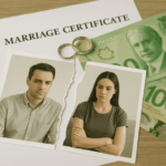 A photo of a couple torn in half on top of a Marriage Certificate