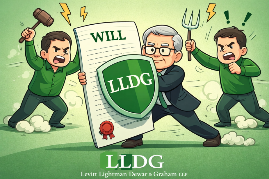 Cartoon illustration of a man protecting his will with a shield while others try to challenge it