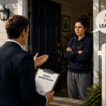 A beneficiary living in estate property refuses to leave as an estate trustee and lawyer arrive at the door with estate administration papers.
